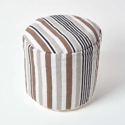 Grey, Black And White Stripe Bean Filled Pouffe Tall 45 X 40 Cm -Best Homeware Store sf1549 03