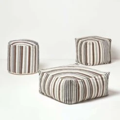 Grey, Black And White Stripe Bean Filled Pouffe Tall 45 X 40 Cm -Best Homeware Store sf1549 05