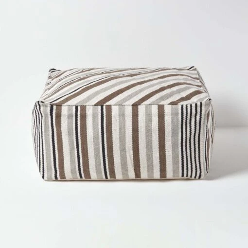 Grey, Black And White Stripe Beanbag Cube Pouffe Large 60 X 60 X 30 Cm -Best Homeware Store sf1550 01