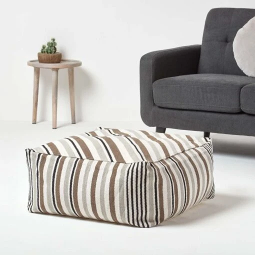 Grey, Black And White Stripe Beanbag Cube Pouffe Large 60 X 60 X 30 Cm -Best Homeware Store sf1550 02