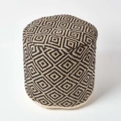 Black And Cream Aztec Style Jute Footstool Beanbag Round 45 X 40 Cm -Best Homeware Store sf1558 03