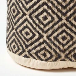 Black And Cream Aztec Style Jute Footstool Beanbag Round 45 X 40 Cm -Best Homeware Store sf1558 04