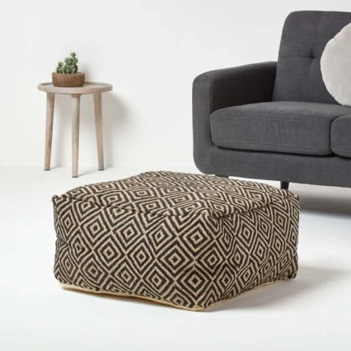 Black And Cream Bean Cube Footstool With Aztec Pattern -Best Homeware Store sf1559 02