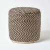 Black And Cream Chevron Pattern Circular Pouffe -Best Homeware Store sf1560 01