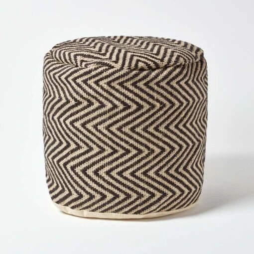 Black And Cream Chevron Pattern Circular Pouffe -Best Homeware Store sf1560 01