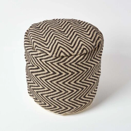 Black And Cream Chevron Pattern Circular Pouffe -Best Homeware Store sf1560 03