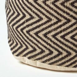 Black And Cream Chevron Pattern Circular Pouffe -Best Homeware Store sf1560 04