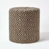 Jute Round Pouffe Black And Off-White Herringbone Pattern, 40 X 40 X 42 Cm -Best Homeware Store sf1568 01