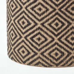 Jute Round Pouffe Black And Off-White Herringbone Pattern, 40 X 40 X 42 Cm -Best Homeware Store sf1568 04