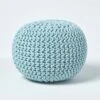 Pastel Blue Round Cotton Knitted Pouffe Footstool -Best Homeware Store sf1570 01