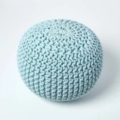 Pastel Blue Round Cotton Knitted Pouffe Footstool -Best Homeware Store sf1570 03