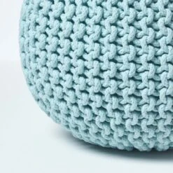 Pastel Blue Round Cotton Knitted Pouffe Footstool -Best Homeware Store sf1570 04