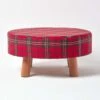 Traditional Red, Green And White Tartan Flat Footstool With Legs -Best Homeware Store sf1573 footstools