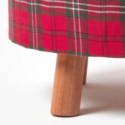 Traditional Red, Green And White Tartan Flat Footstool With Legs -Best Homeware Store sf1573 04