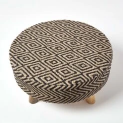 Black And Natural Circular Footstool With Diamond Pattern -Best Homeware Store sf1577 03