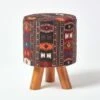 Tall Kilim Footstool With Wooden Legs -Best Homeware Store sf1579 01