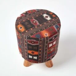 Tall Kilim Footstool With Wooden Legs -Best Homeware Store sf1579 03