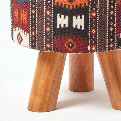 Tall Kilim Footstool With Wooden Legs -Best Homeware Store sf1579 04