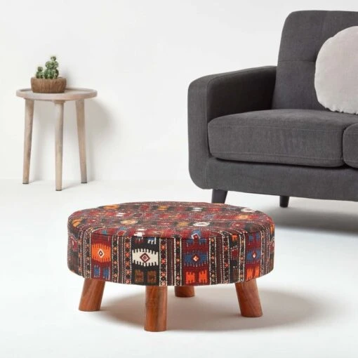 Flat Kilim Footstool With Legs -Best Homeware Store sf1580 02