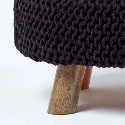 Black Large Round Cotton Knitted Footstool On Legs -Best Homeware Store sf1582 4