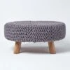 Sea Grey Large Round Cotton Knitted Footstool On Legs -Best Homeware Store sf1584 01