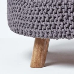 Sea Grey Large Round Cotton Knitted Footstool On Legs -Best Homeware Store sf1584 04