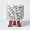 Natural Tall Cotton Knitted Footstool On Legs -Best Homeware Store sf1585 01