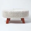 Natural Large Round Cotton Knitted Footstool On Legs -Best Homeware Store sf1586 01