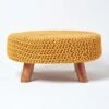 Mustard Large Round Cotton Knitted Footstool On Legs -Best Homeware Store sf1594 01