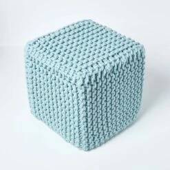 Duck Egg Blue Cube Cotton Knitted Pouffe Footstool -Best Homeware Store sf1609 03