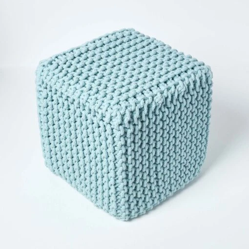 Duck Egg Blue Cube Cotton Knitted Pouffe Footstool -Best Homeware Store sf1609 03