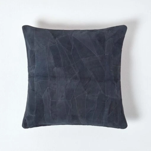 Navy Real Leather Suede Cushion With Feather Filling -Best Homeware Store sf1620 01