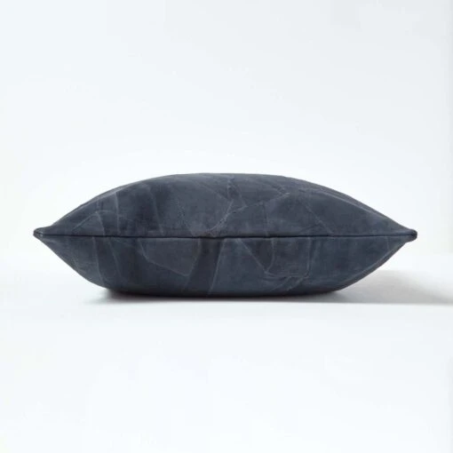 Navy Real Leather Suede Cushion With Feather Filling -Best Homeware Store sf1620 02