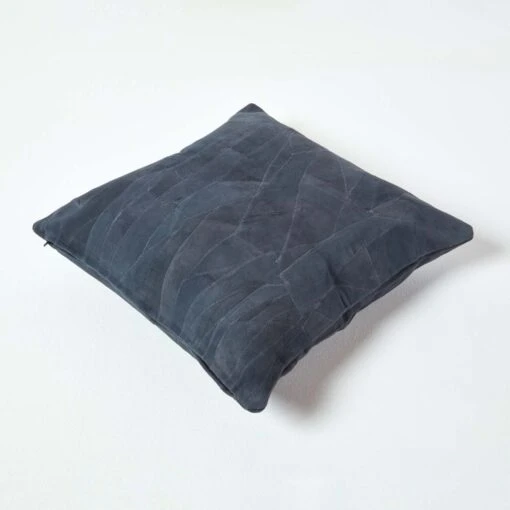 Navy Real Leather Suede Cushion With Feather Filling -Best Homeware Store sf1620 03