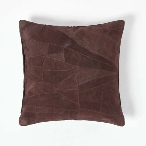 Chocolate Brown Real Leather Suede Cushion With Feather Filling -Best Homeware Store sf1623 01