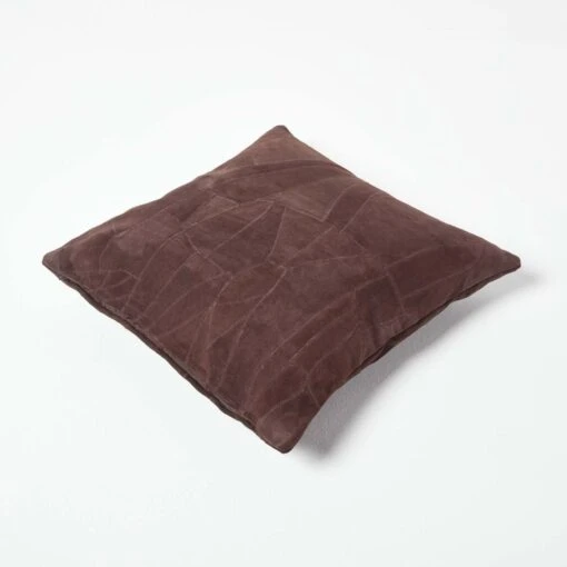 Chocolate Brown Real Leather Suede Cushion With Feather Filling -Best Homeware Store sf1623 03