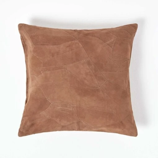 Tan Brown Real Leather Suede Cushion With Feather Filling -Best Homeware Store sf1626 01