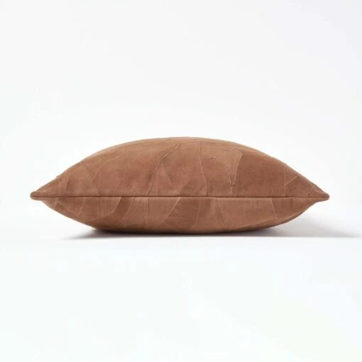 Tan Brown Real Leather Suede Cushion With Feather Filling -Best Homeware Store sf1626 02