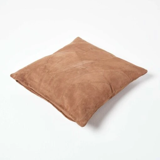 Tan Brown Real Leather Suede Cushion With Feather Filling -Best Homeware Store sf1626 03