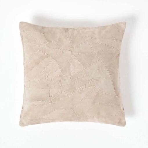 Cream Real Leather Suede Cushion With Feather Filling -Best Homeware Store sf1629 01