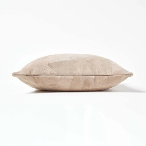 Cream Real Leather Suede Cushion With Feather Filling -Best Homeware Store sf1629 02