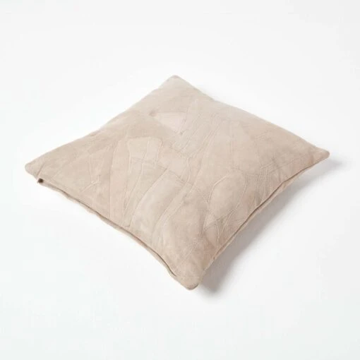 Cream Real Leather Suede Cushion With Feather Filling -Best Homeware Store sf1629 03