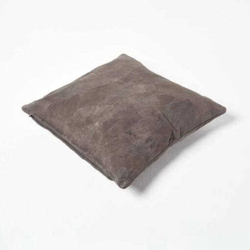 Grey Real Leather Suede Cushion With Feather Filling -Best Homeware Store sf1632 03