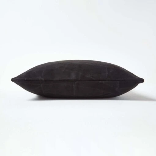 Black Real Leather Suede Cushion With Feather Filling -Best Homeware Store sf1635 02