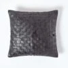 Black Real Leather Basketweave Check Suede Cushion With Feather Filling -Best Homeware Store sf1638 01