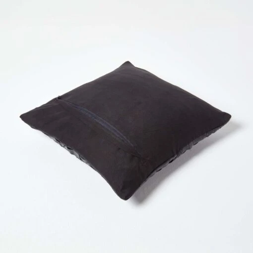 Black Real Leather Basketweave Check Suede Cushion With Feather Filling -Best Homeware Store sf1638 03