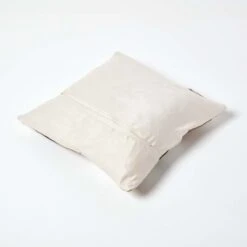 Beige And Cream Real Leather & Goat Hair Small Check Cushion With Feather Filling -Best Homeware Store sf1641 03