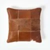 Beige Real Leather & Goat Hair Large Check Cushion With Feather Filling -Best Homeware Store sf1644 01