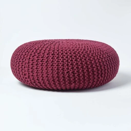 Plum Large Round Cotton Knitted Pouffe Footstool -Best Homeware Store sf1661c 01