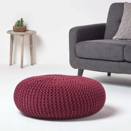 Plum Large Round Cotton Knitted Pouffe Footstool -Best Homeware Store sf1661c 02